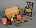 Box Containing Assorted Small Chinese Export Items and a Bamboo Chair Sample