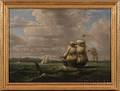 American School 19th Century Storm Clouds Over Vessels in Coastal Waters