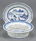 Canton Porcelain Oval Fruit Basket and Undertray