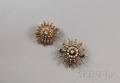 Two 14kt Gold Seed Pearl and Diamond Sunburst Brooches