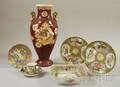 Six Pieces of Chinese Export Porcelain Rose Mandarin Tableware and a Late Satsuma Vase