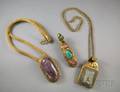 Three Chinese Hardstone and Giltmetal Jewelry Items