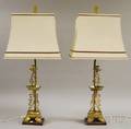 Pair of Chinese Openwork Brass Character CandlestickTable Lamps