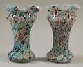 Pair of Late Victorian Pale Blue Spangle Art Glass Twist Vases