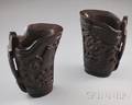 Two Asian Carved Horn Libation Cups