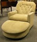 Contemporary Light Green Suede Upholstered Swivel Club Chair and Ottoman