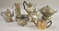 Six Pewter Tableware Items and a Silver Plated Teapot
