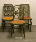 Set of Six Provincial Neoclassical Greenpainted Carved Wood Side Chairs with Caned Seats