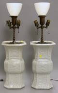 Pair of Asian White Glazed Porcelain VaseTable Lamps