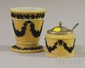 Wedgwood Yellow Jasper Dip Footed Vessel and Silver Plate Mounted Jar
