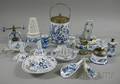 Sixteen German Blue and White Meissenstyle Decorated Ceramic Kitchen Items and Gadgets
