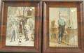 Pair of Mahogany Veneer Framed W Dendy Sadler Handcolored Lithographs Depicting English Gentlemen with Drink