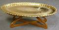 Large Indian Oval Brass Tray on Folding Wooden Stand