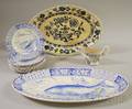 Elevenpiece Copeland Blue and White Transfer Decorated Fish Set and a German Blue Onion Pattern Platter