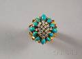 18kt Gold Turquoise and Diamond Cluster Ring