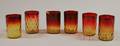 Set of Six Late Victorian Amberina Glass Diamond Quilted Pattern Tumblers