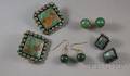 Four Pairs of Green Hardstone Earrings
