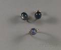 18kt White Gold Star Sapphire and Diamond Ring and a Pair of 14kt White Gold and Synthetic Star Sapphire Earrings
