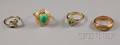 Four 14kt Gold Green Gemstone and Diamond Rings