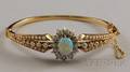 14kt Gold Opal Diamond and Seed Pearl Bangle Bracelet