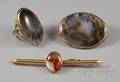 14kt Gold Dog Bar Pin and Two Moss Agate Jewelry Items