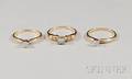 Three Small 14kt Gold and Diamond Solitaire Rings