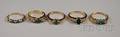 Five Gold Diamond and Green Gemstone Rings