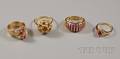 Four Gold and Red Gemstone Rings