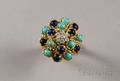 18kt Gold Diamond Lapis and Turquoise Cluster Ring
