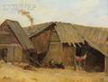Alexandre Gabriel Decamps French 18031860 Peasant Shacks with Clothesline