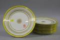 Set of Twelve Cauldon Gilt and Yellow Banded Porcelain Dinner Plates