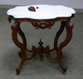 Victorian White Marble Turtletop Carved Walnut Occasional Table