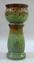 Majolica Glazed Art Pottery Jardinere on Pedestal
