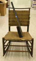 Shaker Stained Maple Rocker with Upholstered Back and Seat and a Blackpainted Wood and Horsehair Brush