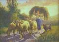 Continental School 20th Century Portrait of a Shepherdess and Sheep