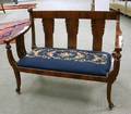 Empirestyle Needlepoint Upholstered Carved Mahogany and Mahogany Veneer Settee