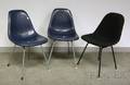 Pair of Eames Blue Leather Upholstered Side Chairs and an Eames Upholstered Side Chair