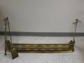 Brass Fireplace Fender with a Pair of Steel Fireplace Tongs and Shovel