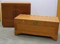 George Zee  Co Chinese Export Carved Hardwood Storage Box and TwoDoor Side Cabinet