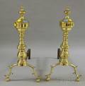 Pair of Brass Ringturned Andirons