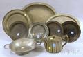 Six Pieces of Pewter Tableware and Three Tin Plates