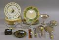 Group of Porcelain Plates Sterling Silver Glass and Enameled Table Items