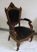 Victorian Renaissance Revival Upholstered Carved Walnut Parlor Armchair