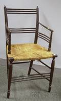 Brownpainted Windsor Armchair with Woven Rush Seat