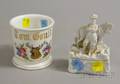 White Porcelain Figural Civil War Era Soldier Trinket Box and a Late Victorian Handpainted Floral and Stag Dec