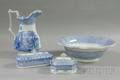 Four Blue and White Ironstone Toilet Items
