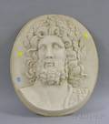 Classical Oval Molded Marble Composition Portrait Plaque Depicting Zeus