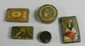 Five Small Tin and Handpainted Papiermache Snuff Boxes