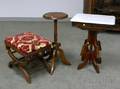 Victorian Marbletop Walnut Stand Upholstered Adjustable Organ Stool and Wooden Stand