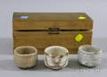 Set of Three Wooden Cased Ceramic Sake Cups